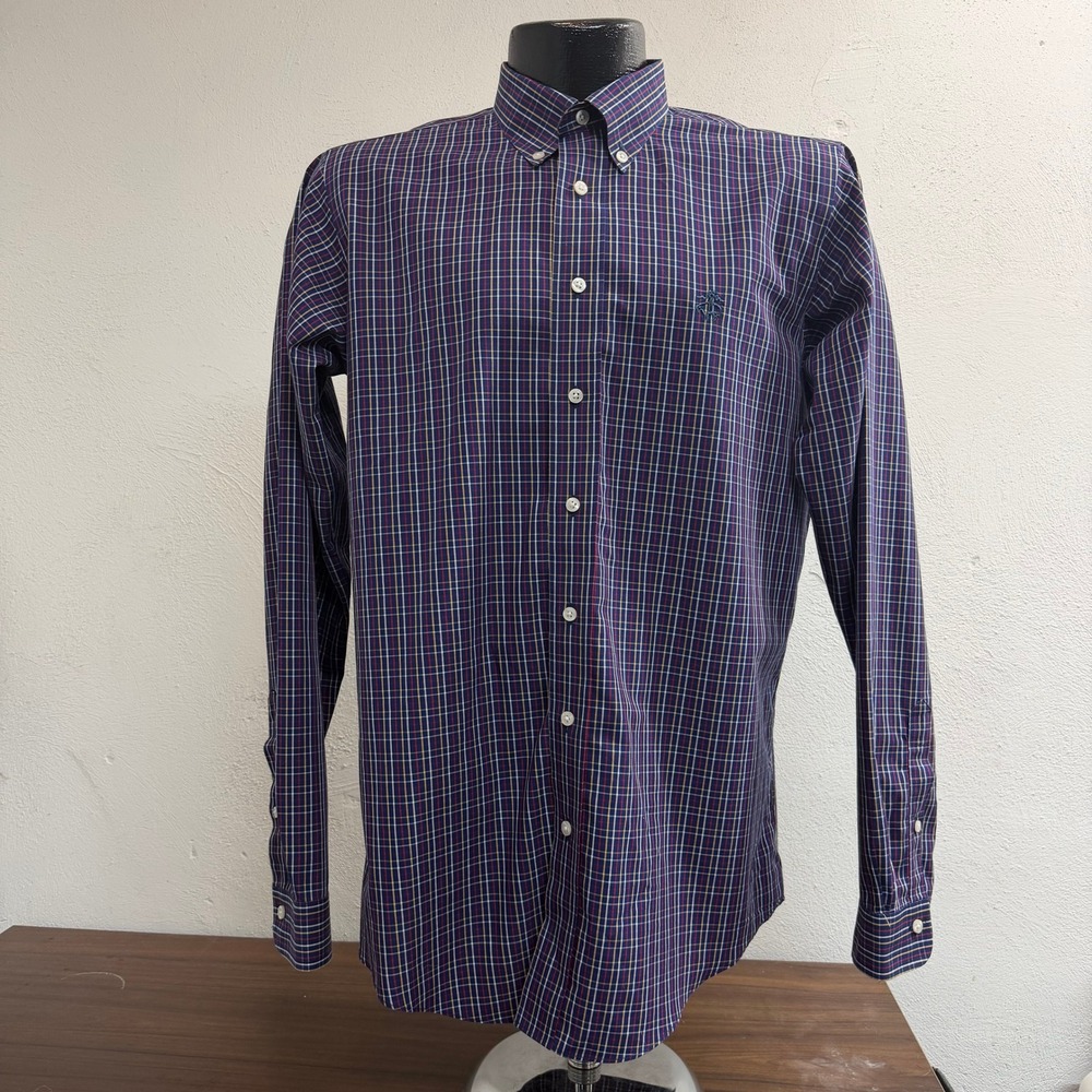 Brooks Brothers Button Down Shirt Mens XL Navy Multi Check Plaid Non-Iron Cotton